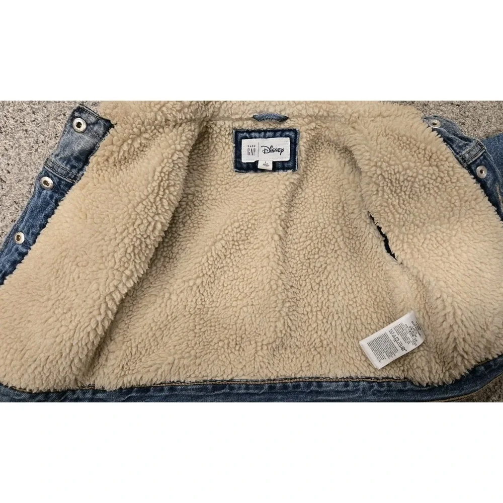 Baby Gap Girls Size 2 Disney Minnie Mouse Fleece Sherpa Denim Fancy Jean Jacket